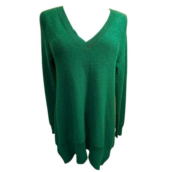 Sofia 100% Cashmere V Neck Ribbed Hem Emerald Green Pullover Sweater Women’s XS - Picture 1 of 15